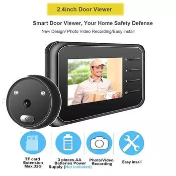 Видеоглазок для входной двери, интеллектуальный электронный дверной звонок чёрный