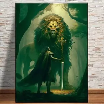 Видеоигры, постеры с фильмами, принт «Рыцарь и Король Лев», холст, картина, настенное искусство, абстрактная картина для гостиной, домашний декор, фреска без рамки 21*30cm
