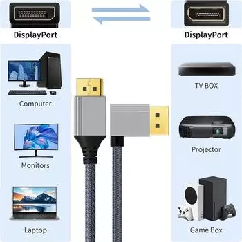 Видеокабель 4K 60 Гц с прямым и угловым разъемом DisplayPort 1.2 для видеокарты компьютера, мониторов HDTV