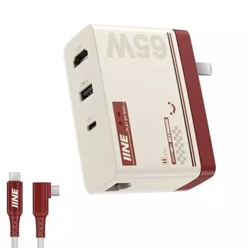 Видеоконвертер HDMI на основе нитрида галлия мощностью 65 Вт с портом Ethernet 7.5*5.3*3.2cm красный/белый