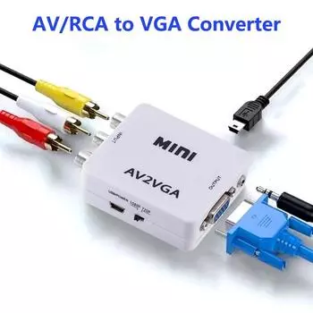 Видеоконвертер RCA в VGA Адаптер RCA с аудиокабелем 3,5 мм Мини-конвертер AV в VGA