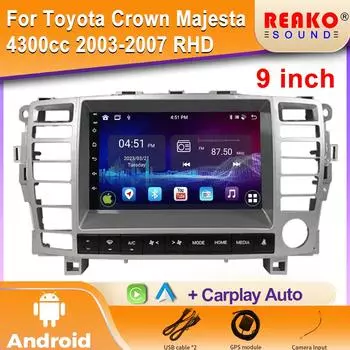 Видеоплеер для Toyota Crown Majesta 4300cc 2003-2007 RHD Android Auto 5G WIFI Навигация Мультимедиа Стерео Carplay 2din DVD 4 core 1GB+32GB carplay