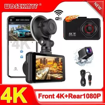 Видеорегистратор 4K, 3-дюймовая передняя и задняя камера, видеорегистратор для автомобилей, автомобильная камера с Wi-Fi для автомобиля, камера заднего вида, парковочный монитор NONE