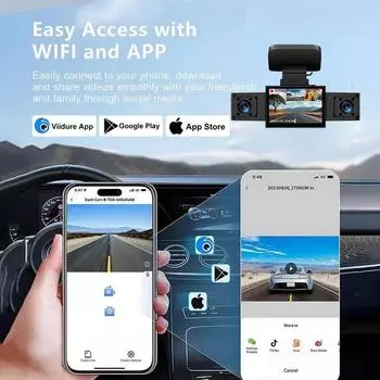 Видеорегистратор с WIFI 3-сторонняя черная коробка FHD 1080P CAR DVR 3 камеры Автомобильный видеорегистратор Автомобильная камера Wi-Fi None