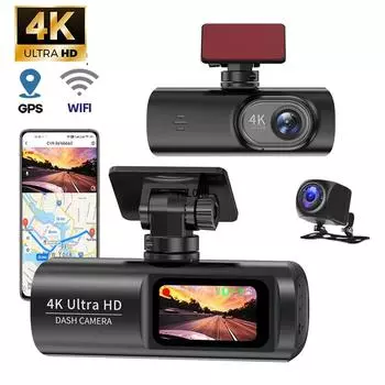 Видеорегистратор UHD 4K для автомобильной камеры ночного видения с GPS WiFi 24-часовая запись парковочного цикла спереди и 1080P сзади с двумя объективами 0GB