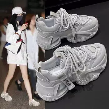 Видимая стопа маленькая толстая подошва увеличение высоты жареные уличные легкие попсы спортивная обувь дети лето универсальные 35 серый