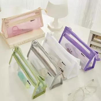 Видимые сетчатые косметички, туалетные принадлежности, кисточки для губной помады, органайзер, большая вместимость, косметичка для студентов, двойной канцелярский пенал