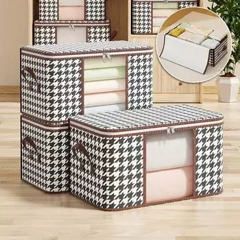 Видимый ящик для хранения большой емкости, портативный органайзер для одежды с ручками, складной пылезащитный контейнер на молнии для одеял 55x35x25cm чёрный