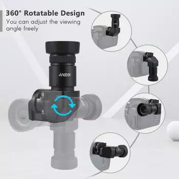 Видоискатель для камеры Andoer, прямоугольный видоискатель с увеличением 1,25X/2,5X и 10 монтажными адаптерами чёрный