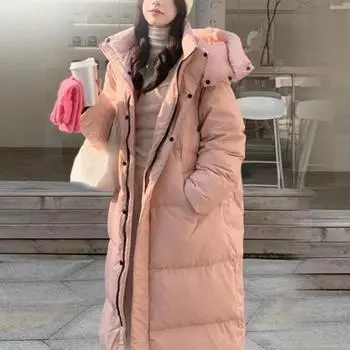 Vielleicht, новое однотонное прямое зимнее пальто X-Long, женская парка, одежда, повседневная теплая зимняя куртка с капюшоном, женская верхняя одежда S розовый