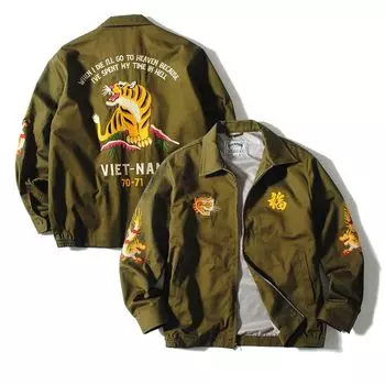 Viet Jean Vietnam Jacket ВЬЕТНАМСКАЯ КУРТКА Вышивка Черный Оливковый Серый 51350 51351 [Хьюстон] Мужская Женская Кремово-белый оливковое drab