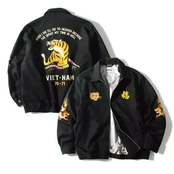 Viet Jean Vietnam Jacket ВЬЕТНАМСКАЯ КУРТКА Вышивка Черный Оливковый Серый 51350 51351 [Хьюстон] Мужская Женская Кремово-белый чёрный