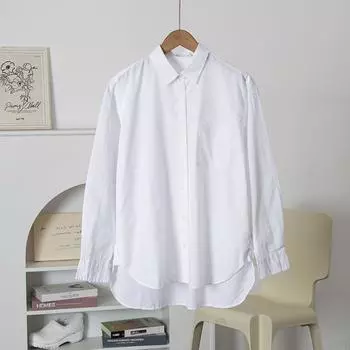 Vietnam Return @ You! Love Buy without Hesitation! 100% Pure Cotton | Solid Color Lapel Long Sleeve Poplin Cotton Shirt Women s Top White XL