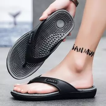 Vietnamese flip-flops men s summer wear non-slip and wear-resistant Guangdong foot sandals men s massage soft-soled casual slippers 40 черный серый