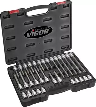 Vigor V1917 32 Part Torx Driver Attachment Set in Plastic Case 12.5mm (1/2 inch)