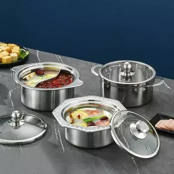 Вихревая плита, маленькая кастрюля для одного человека, маленькая горячая кастрюля, прозрачная кастрюля для супа с двойным вкусом, кастрюля для одного человека с крышкой, индукционная