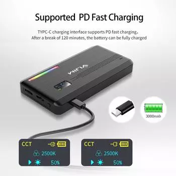 VIJIM VL196 Карманный RGB светодиодный видеосветильник для фотосъемки заполняющий свет 2500K-9000K с регулировкой яркости CRI 95+ 20 чёрный