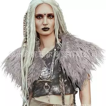Викинг королева искусственный мех воротник шаль воин накидка женский шарф вечеринка хеллоуин костюм новый Length 130cm Width 20cm серый