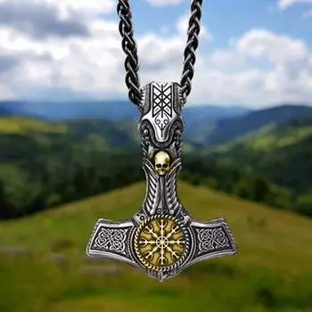 Викинг Один Компас Руна Молот Подвеска Титановая Сталь Ожерелье Ювелирные Изделия для Мужчин Подарки серебряный