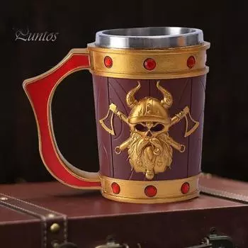 Викинг средневековая пивная кружка кружка из нержавеющей стали большой емкости кофейная чашка готическая мифология декоративная посуда подарок для мужчин вечеринка на Хэллоуин разноцветный