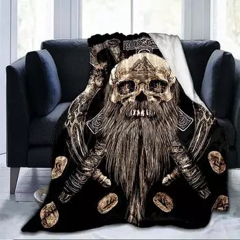 Викинги, древние скандинавские руны, топоры, 3D мягкое одеяло, легкое фланелевое одеяло 75x90cm