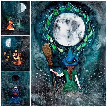 Викка и фаза луны, настенная живопись маслом, полнолуние, новолуние, постер с растущей луной и принты для украшения гостиной нет 21cm30cm NoFrame