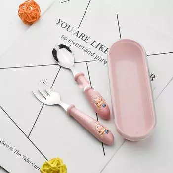 Вилка Детская Посуда Ложка Посуда для Малышей Детские Гаджеты Набор Детской Посуды Кормление Младенцев розовый