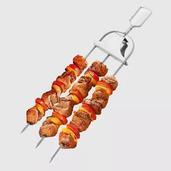 Вилка для барбекю, 3 зубца, шампуры с масляной щеткой, аксессуар для барбекю из нержавеющей стали для гриля, портативный уличный гриль, инструмент для куриных крылышек, колбасок 1 Set