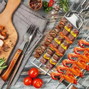 Вилка для барбекю, 3 зубца, шампуры с масляной щеткой, аксессуары для барбекю из нержавеющей стали