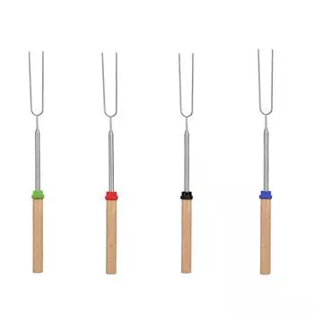 Вилка для барбекю U-образная, шампур для хот-догов с деревянной ручкой, эластичные палочки для жарки, легкие аксессуары для барбекю из нержавеющей стали