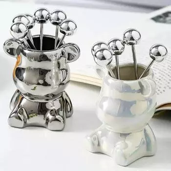 Вилка для десерта Bear Fruit, 6P + набор столовых приборов, белый, популярная корейская посуда