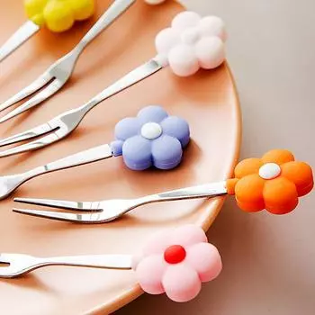 Вилка для фруктов из нержавеющей стали, для торта, десерта, милые мини-вилки для салата, мультяшные цветы, детские столовые приборы для фруктов и еды, кухонный инструмент