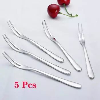 Вилка для фруктов из нержавеющей стали, западные столовые приборы, маленькая вилка, вилка с двумя зубцами, десертный торт 5Pcs/Heart Shape