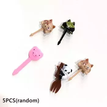 Вилка для фруктов с животными, пищевой пластик, мини-мультфильм, детский торт, фруктовая зубочистка, бенто, обед, аксессуары для бенто, украшение для вечеринки, подарок 5PCS