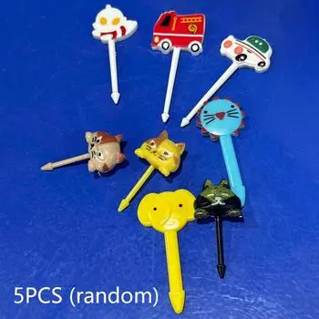 Вилка для фруктов с животными, пищевой пластик, мини-мультфильм, детский торт, фруктовая зубочистка, бенто, обед, аксессуары для бенто, украшение для вечеринки, подарок 5PCS