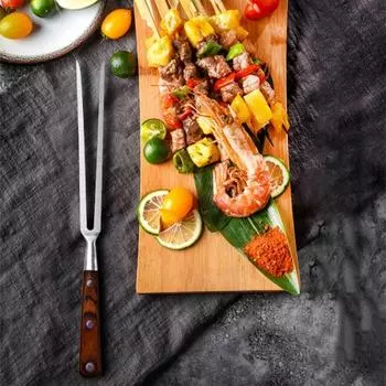 Вилка для гриля, трудосберегающая нержавеющая сталь, утолщенные шампуры для барбекю, вилки для дома цвет старого дерева