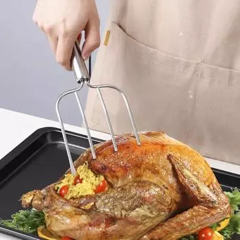 Вилка для индейки из нержавеющей стали с четырьмя иглами, шампур для бараньей ножки, вилка для барбекю, вилка для стейка, инструмент для барбекю на открытом воздухе