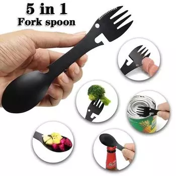 Вилка для кемпинга, многофункциональная ложка, 5 в 1, встроенная вилка, ложка, уличная вилка, ложка, нож для резки, нож для пикника, открывалка для бутылок