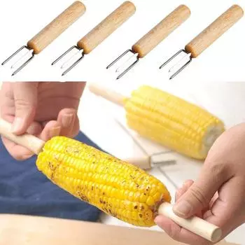 Вилка для кукурузы, держатели для кукурузы из нержавеющей стали, ручная игла для кукурузы без ожогов, насадка для гриля с двойной вилкой для домашнего использования