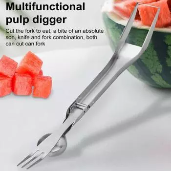 Вилка для нарезки арбуза из нержавеющей стали 2-в-1, многофункциональная летняя машина для изготовления кубиков арбуза, резак для фруктов, режущий инструмент для нарезки, кухонные гаджеты серебряный