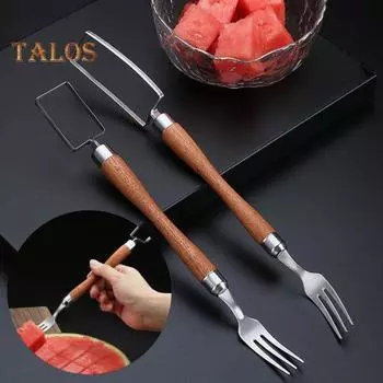 Вилка для резки арбуза, резак 2-в-1, режущий инструмент из нержавеющей стали, быстро безопасный инструмент для сервировки фруктов дыни, портативный кухонный гаджет S