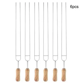 Вилка из нержавеющей стали с деревянной ручкой U-образная игла для барбекю, шампуры, вилки