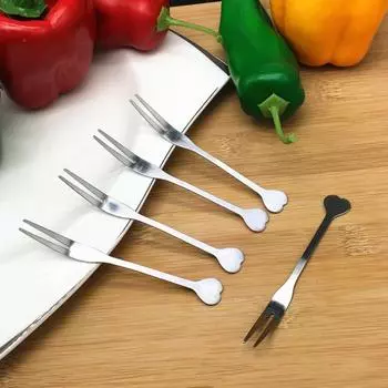 Вилка из нержавеющей стали в форме сердца, домашняя простая вилка с двумя зубцами, вилка для торта, кондитерских изделий, фруктовая вилка