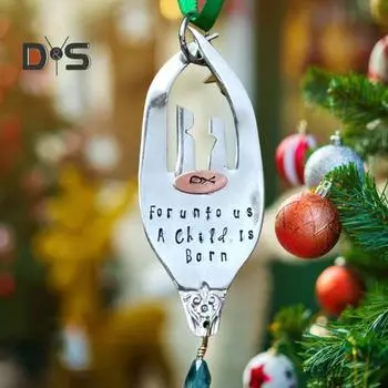 Вилка Рождественские украшения ручной работы деревенское Святое Семейство Рождественская елка Декор Подвесной религиозный вилка Украшение для праздника Декор фермерского дома серебряный
