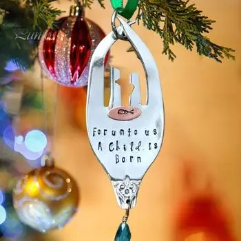 Вилка Рождественские украшения ручной работы деревенское Святое Семейство Рождественская елка Декор Подвесной религиозный вилка Украшение для праздника Декор фермерского дома серебряный