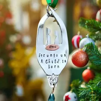 Вилка Рождественские украшения ручной работы деревенское Святое Семейство Рождественская елка Декор Подвесной религиозный вилка Украшение для праздника Декор фермерского дома серебряный