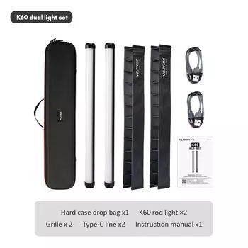 VILTROX K60 20 Вт RGB светодиодный светильник, двухцветная лампочка, портативный заполняющий светильник, палочка 2500K-8500K 1 pcs Light tube чёрный