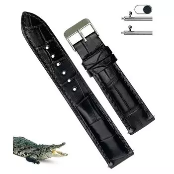 [vinacreations] 20 мм черный ремешок для часов из крокодиловой кожи с быстросъемной пружинной планкой, сменный мужской ремешок для часов из крокодиловой кожи, быстросменный, с пряжкой на запястье