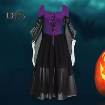 Vinatge женское платье нерегулярной формы с рукавами из рога, сплошной цвет, трапециевидной формы, большой подол, тонкая талия, плиссированные ремешки на шнуровке, средневековый костюм для Хэллоуина, косплей, костюм для вечеринки M вино красного