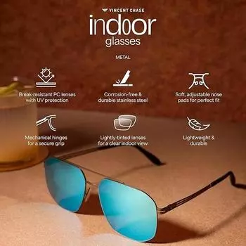 Vincent Chase от Lenskart | Полная квадратная оправа | Очки для помещений | Солнцезащитные очки со 100% защитой от ультрафиолета | Для мужчин и женщин | Средний | Vc S17429